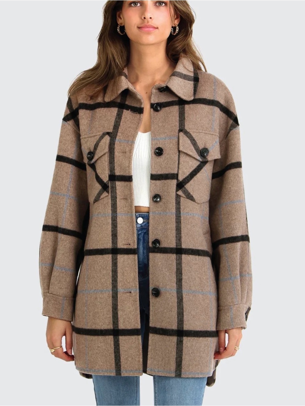 Plaid Shacket Jacket in Oat Plaid